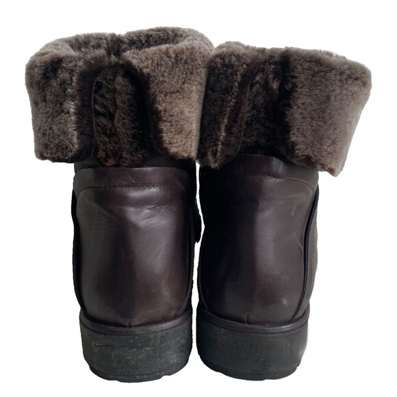 STUART WEITZMAN Sz 10 Brown LEATHER Real FUR Trim Ankle Boots Booties Flats Warm - Picture 3 of 8